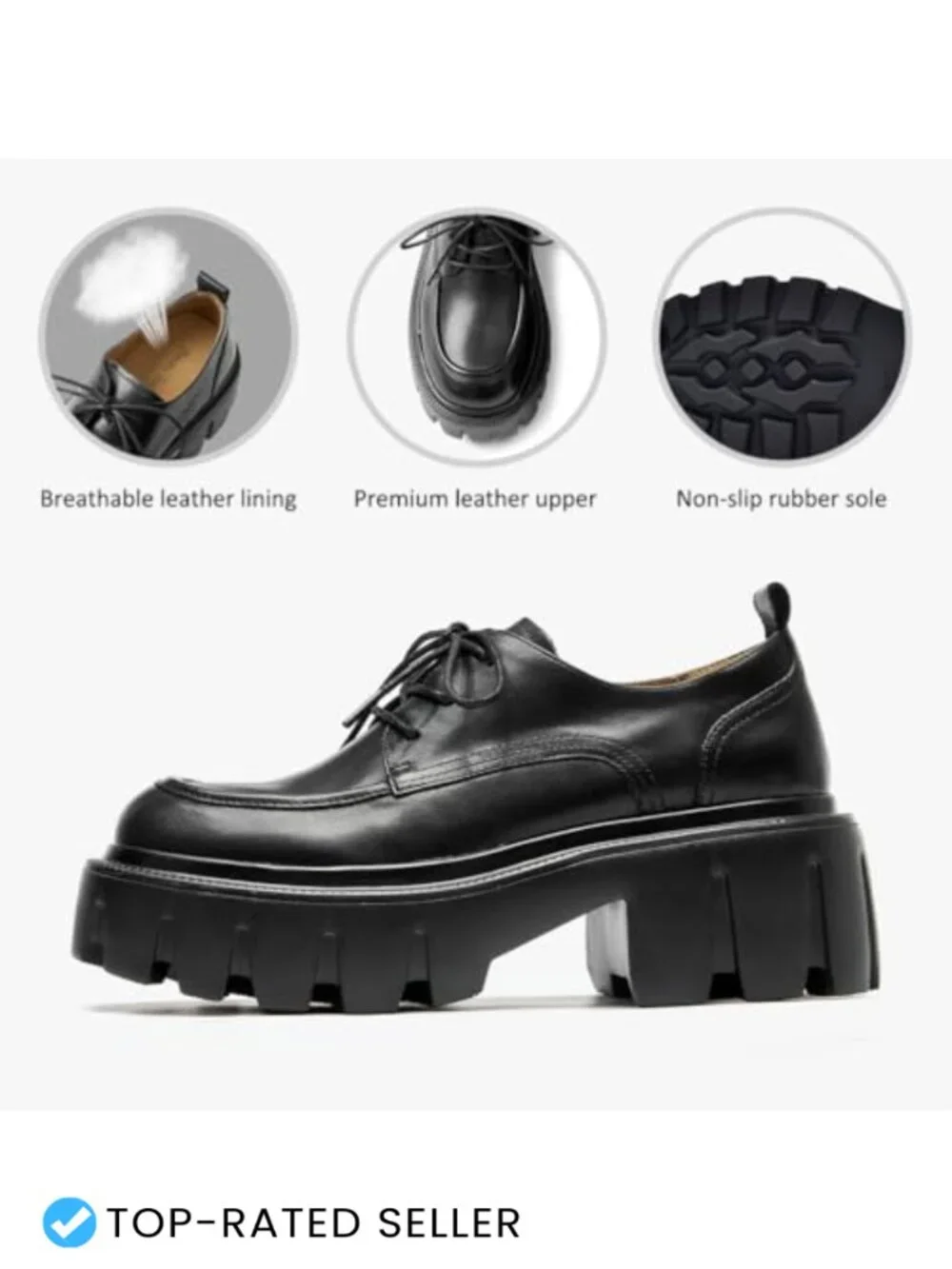 Women's Platform Oxfords Leather Chunky Lug Sole Dress Shoes Comfortable Lace-Up